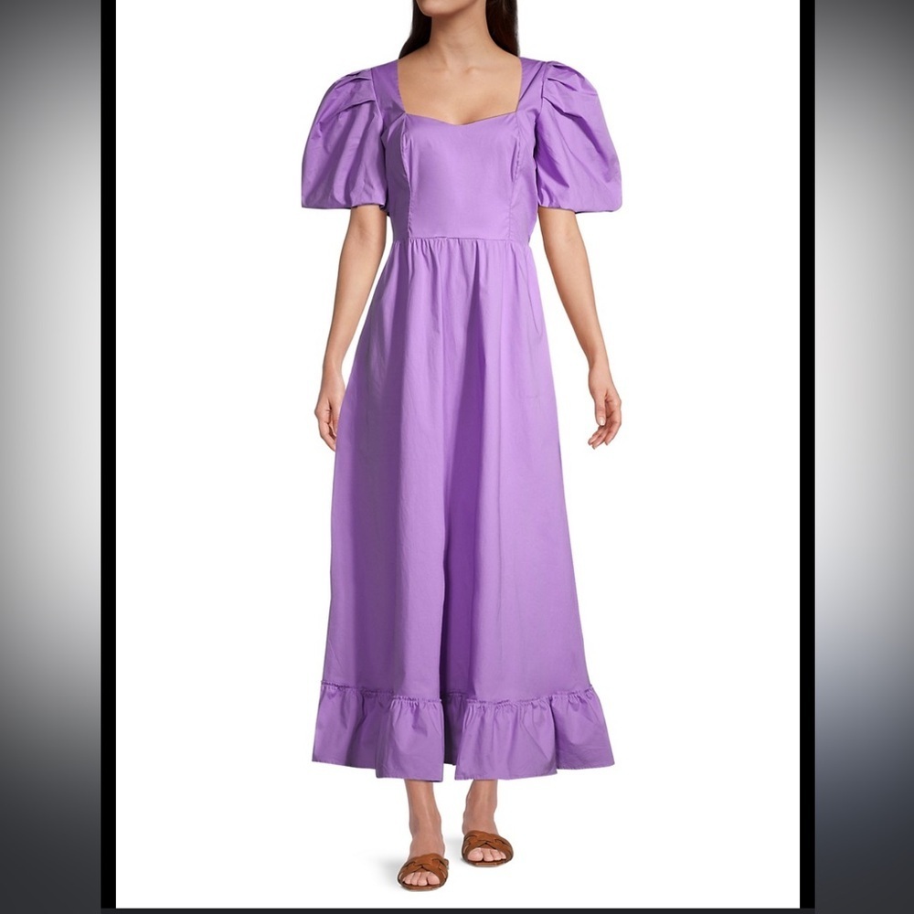 Peixoto Purple Logan Cotton Puff Sleeve Tie Back Maxi Dress Size Small